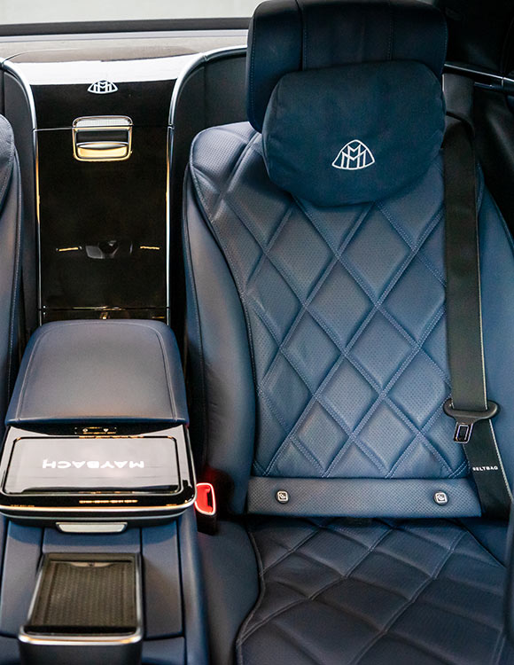 Interior of the Mercedes Maybach car comfortable airport transfer Wroclaw.